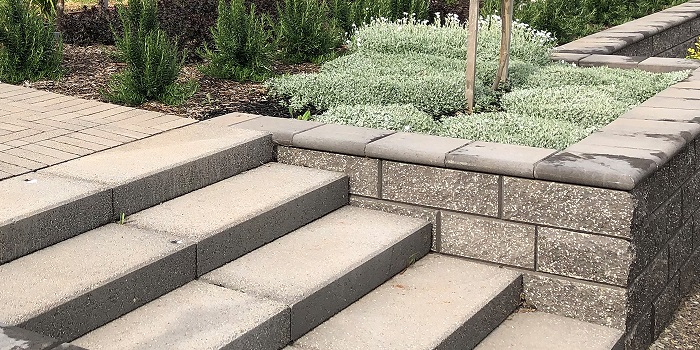 Grey Concrete Block Retaining Wall With Steps